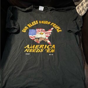 🇺🇸 Vintage 1995 God Bless Union Workers America Needs Em Shirt Thrashed Holes